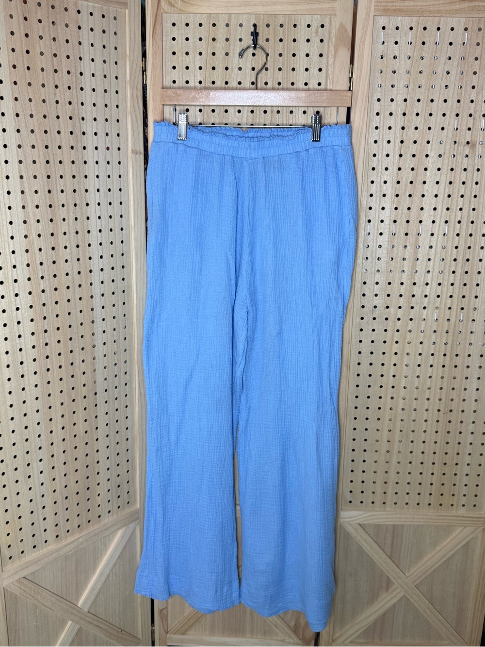 Shade & Shore Powder Sky Gauze Wide Leg Beach Pants Medium Cotton Pull-On - Picture 2 of 9
